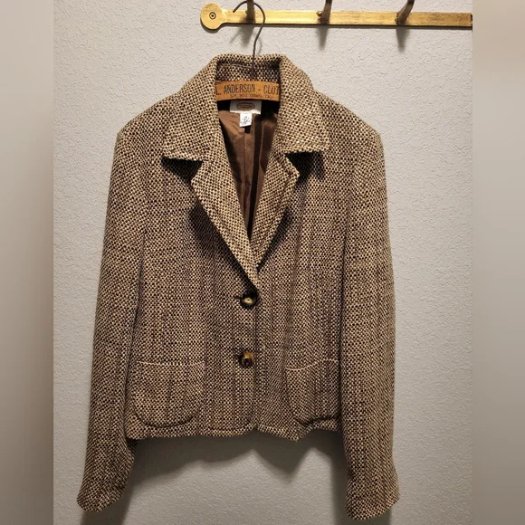 TALBOTS Women's Neutral Brown Tweed Jacket 14 - Picture 2 of 12